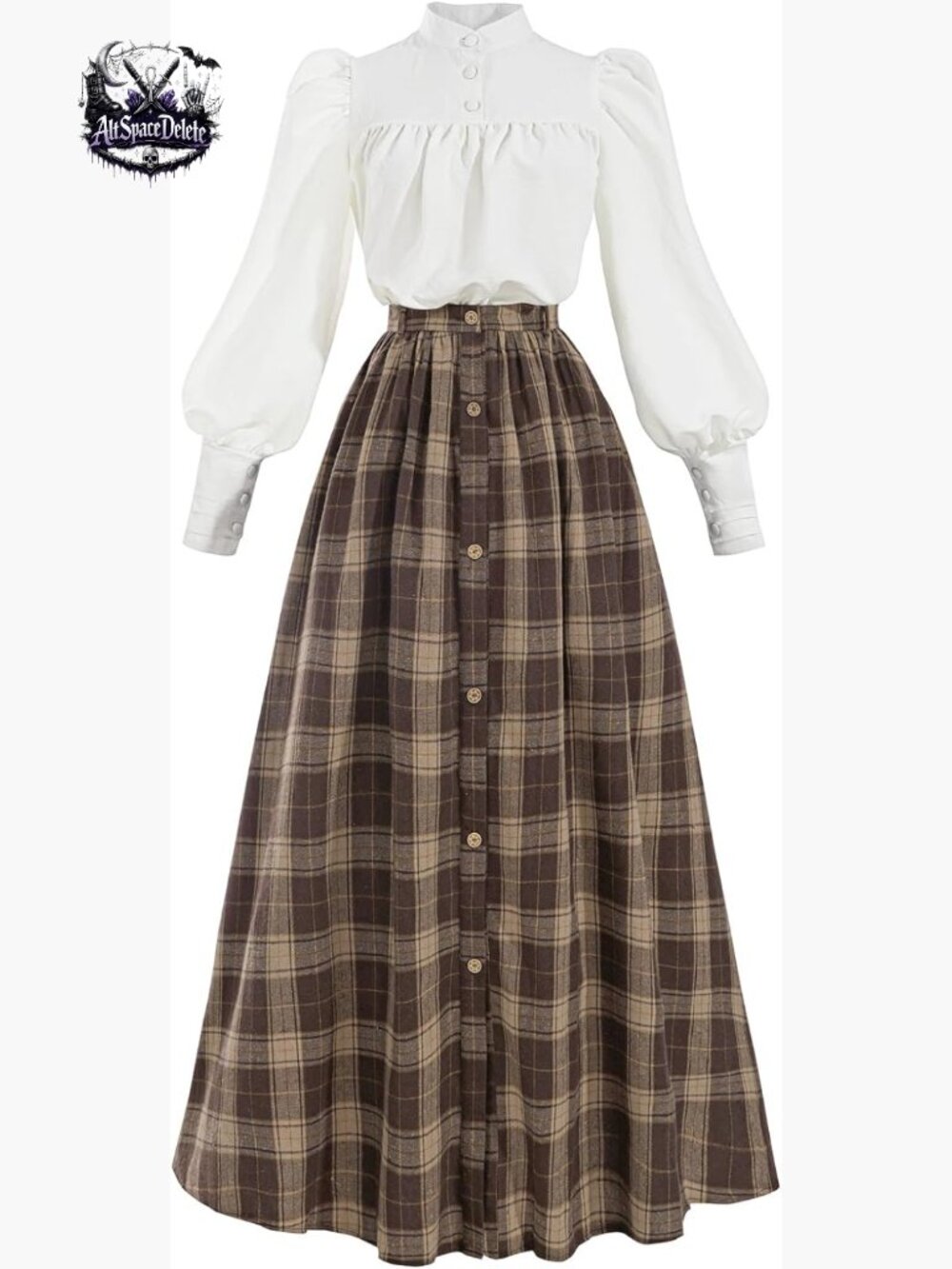 Plaid Victorian Dress 2-Piece Renaissance Costume with Pockets